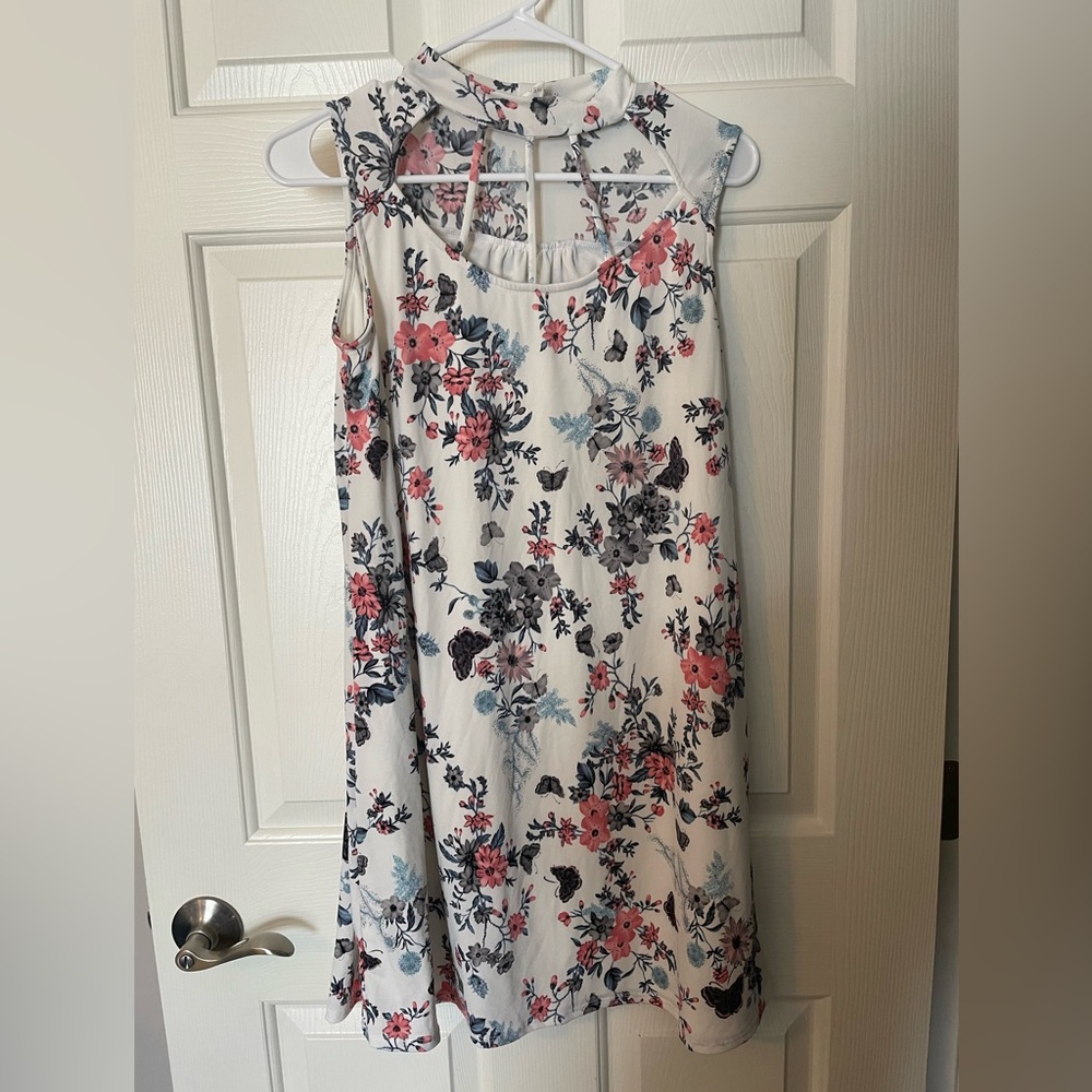 Pinkblush A-line white floral pink and blue print maternity dress